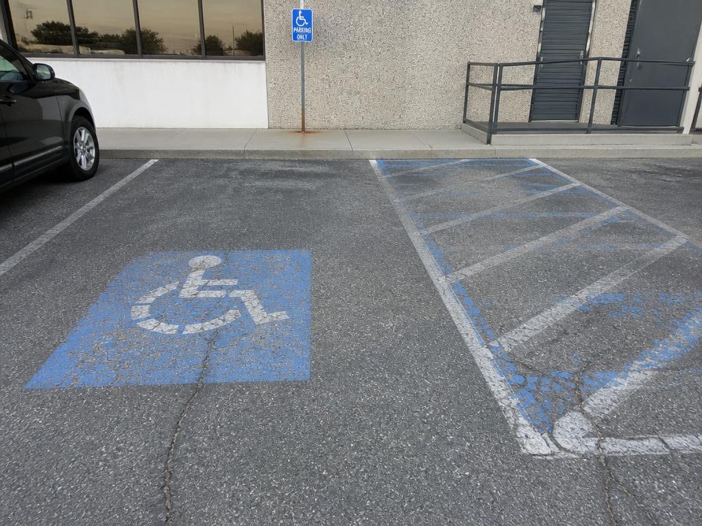 Faded non-compliant ADA parking stall with worn paint before upgrade